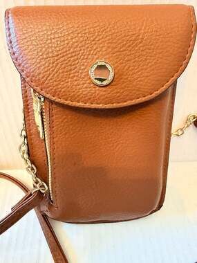 Apt. 9 Safe Keeper RFID Cognac Vegan Leather Mini Crossbody Cell Phone Purse